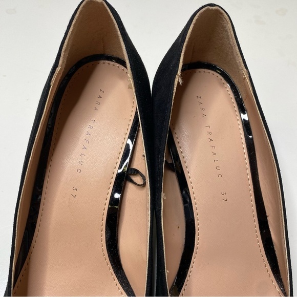 Zara Trafaluc Pointy Bow Toe Heels Pumps Suede Black 37 - Picture 4 of 7